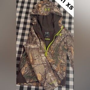 Under Armour Kids Woodland Camo Hoodie with Neon Green Trim